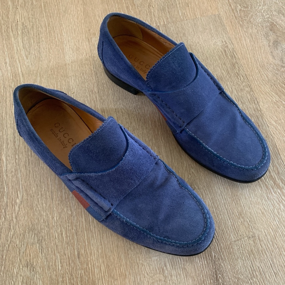 Gucci Blue Suede Loafers Slip On